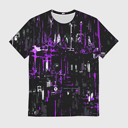 Футболка мужская Бело-фиолетовая тревожная абстракция на чёрном фон, цвет: 3D-принт