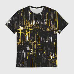 Мужская футболка Бело-жёлтая абстракция на чёрном фоне