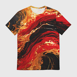 Мужская футболка Красно-золотые брызги на чёрном фоне