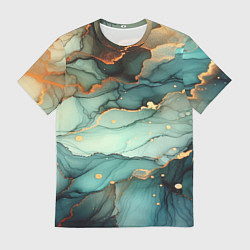 Мужская футболка Бирюзовый узор с оранжевыми вставками