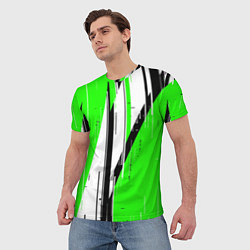 Футболка мужская Black and white vertical stripes on a green backgr, цвет: 3D-принт — фото 2