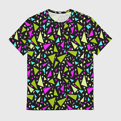 Футболка мужская Неоновые разноцветные треугольники на черном, цвет: 3D-принт