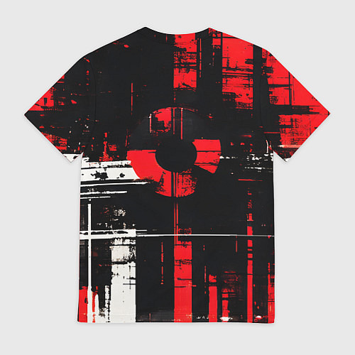 Мужская футболка Красно-белый гранж на чёрном фоне / 3D-принт – фото 2