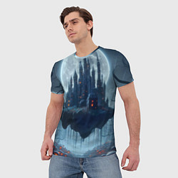 Футболка мужская Замок Дракулы и неоновые грибы - нейроарт фантазия, цвет: 3D-принт — фото 2