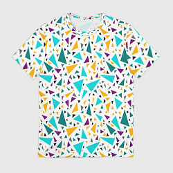 Мужская футболка Бирюзовые желтые треугольники на белом