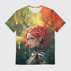 Футболка мужская Рыжая футуристичная воительница, цвет: 3D-принт