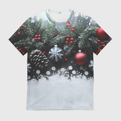 Мужская футболка Елочные игрушки и снег
