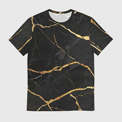 Футболка мужская Черный мрамор с золотыми прожилками, цвет: 3D-принт