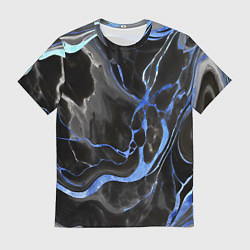 Мужская футболка Синие флюиды на чёрном фоне