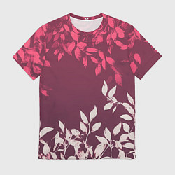 Мужская футболка Листья на бордовом фоне - нейросеть