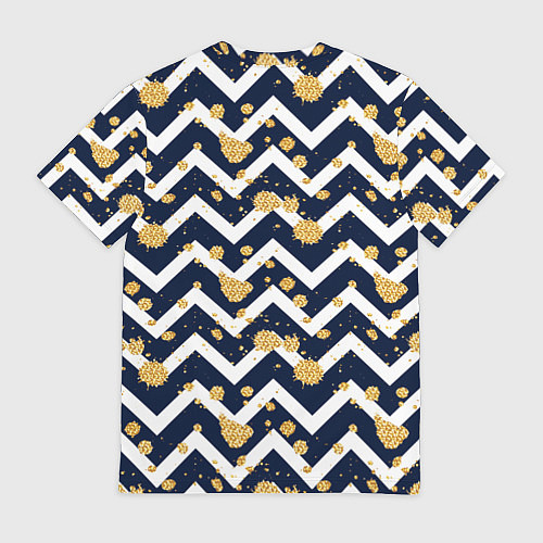 Мужская футболка Золотые кляксы на фоне бело-синего паттерна / 3D-принт – фото 2