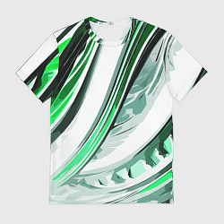 Мужская футболка Волнистая бело-зелёная абстракция
