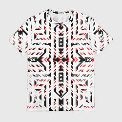 Мужская футболка Чёрно-красные диагональные полосы на белом фоне