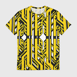 Футболка мужская Чёрно-жёлтые техно полосы на белом фоне, цвет: 3D-принт