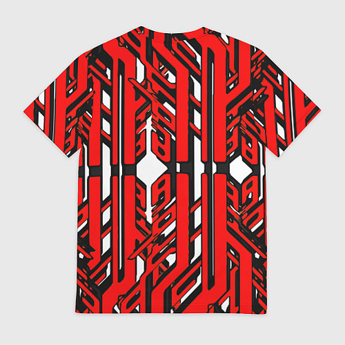 Мужская футболка Чёрно-красные техно полосы на белом фоне / 3D-принт – фото 2