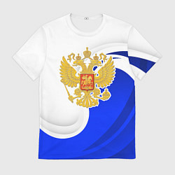 Футболка мужская Герб России - белый и синий, цвет: 3D-принт
