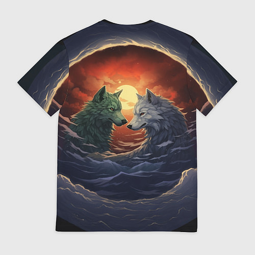 Мужская футболка Волк и волчица в море под луной / 3D-принт – фото 2