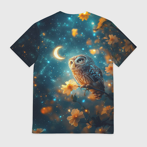 Мужская футболка Сова смотрит на месяц / 3D-принт – фото 2