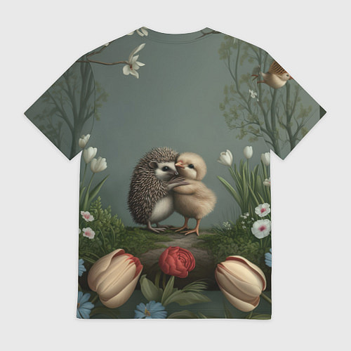 Мужская футболка Ежик и цыпленок обнимаются / 3D-принт – фото 2