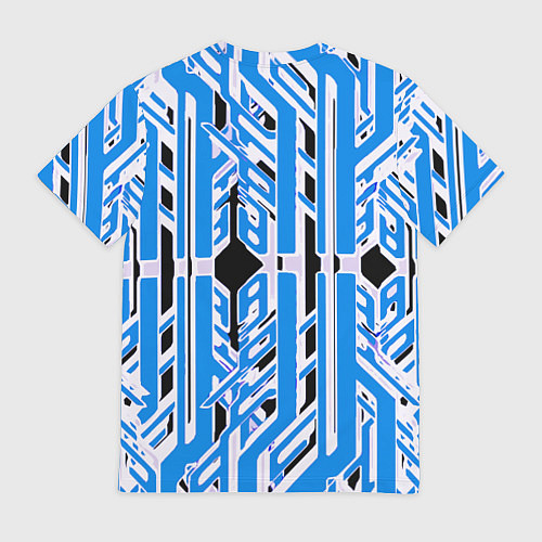 Мужская футболка Бело-синие техно полосы на чёрном фоне / 3D-принт – фото 2