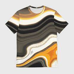 Мужская футболка Волнистые чёрно-жёлтые полосы на белом фоне