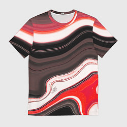 Мужская футболка Волнистые горизонтальные чёрно-красные полосы на б