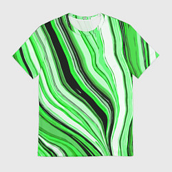 Мужская футболка Волнистые вертикальные чёрно-зелёные полосы