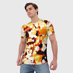 Футболка мужская Жёлто-белая абстракция на чёрном фоне, цвет: 3D-принт — фото 2