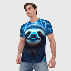 Футболка мужская Ленивец в разрядах молний, цвет: 3D-принт — фото 2
