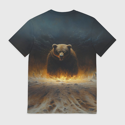 Мужская футболка Русский медведь в огненном поле / 3D-принт – фото 2