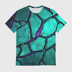 Мужская футболка Зеленые плиты с фиолетовым разломом
