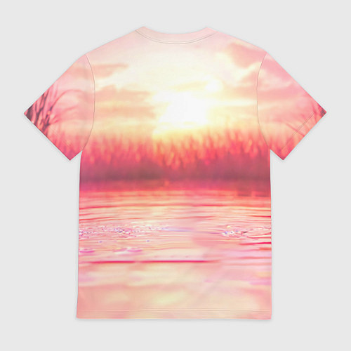 Мужская футболка Уточка на розовом озере / 3D-принт – фото 2