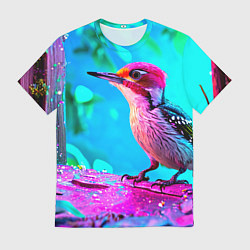 Футболка мужская Дятел и яркий пейзаж, цвет: 3D-принт