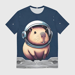 Мужская футболка Капибара космонавт в космосе