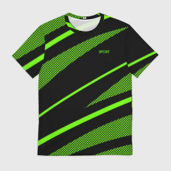 Мужская футболка Sport чёрный и зелёный полосы
