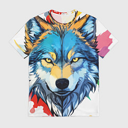 Мужская футболка Волк яркий арт