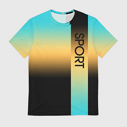 Мужская футболка Sport бирюзово-жёлто-чёрный градиент с полосой