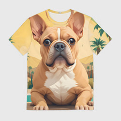 Футболка мужская Бульдог и пальмы, цвет: 3D-принт