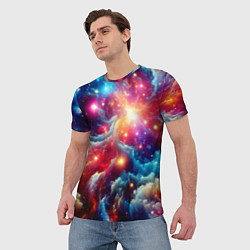 Футболка мужская Colorfull neon space clouds - ai art fantasy, цвет: 3D-принт — фото 2