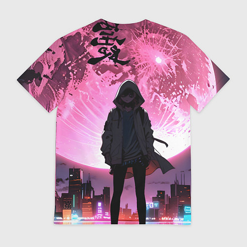 Мужская футболка Аниме и розовая луна / 3D-принт – фото 2