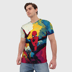 Футболка мужская Человек паук висит на паутине, цвет: 3D-принт — фото 2