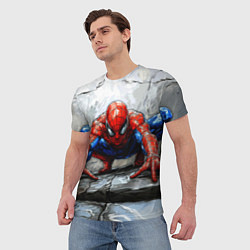 Футболка мужская Человек-паук палзет на стене, цвет: 3D-принт — фото 2
