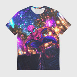 Футболка мужская Человек-паук и фиолетовый свет, цвет: 3D-принт