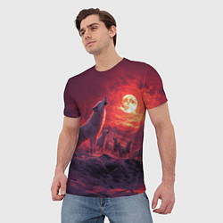 Футболка мужская Белый волк воет на луну, цвет: 3D-принт — фото 2