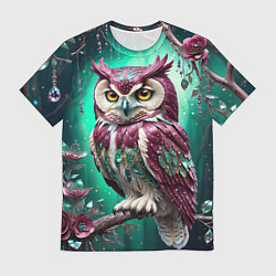 Футболка мужская Волшебная сова в самоцветном лесу, цвет: 3D-принт