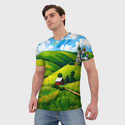 Футболка мужская Русская деревенька, цвет: 3D-принт — фото 2