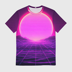 Мужская футболка Синтвейв ретровейв неоновый узор и солнце