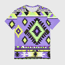 Мужская футболка Геометрический сиренево желтый орнамент ацтеков