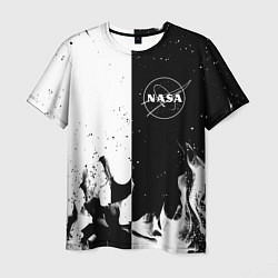 Футболка мужская Nasa черно белый огонь, цвет: 3D-принт