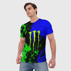 Футболка мужская Monster energy кислотный огонь, цвет: 3D-принт — фото 2